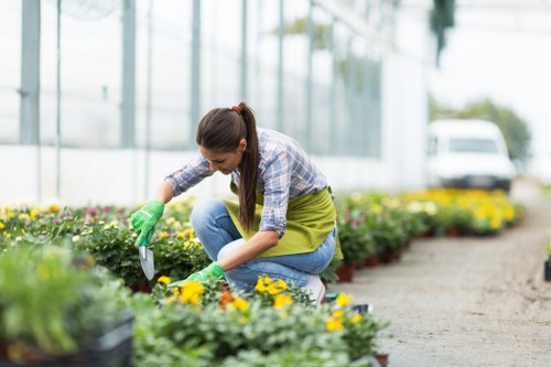 Safety-trained gardener operating equipment on a residential property