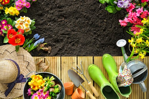Professional gardeners working on a vibrant garden